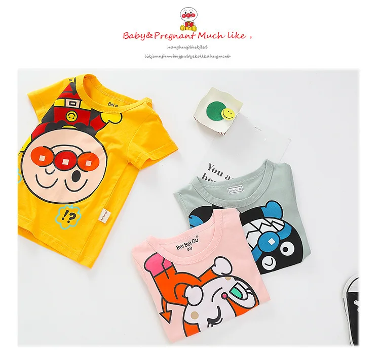 Летние Новые Детские's Anpanman футболки одежда для малышей хлопковые носки для мальчиков и девочек, хлеб футболка Superman дети Повседневное топы с короткими рукавами