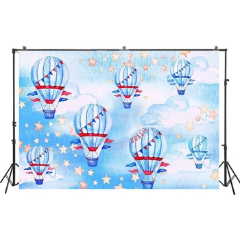 

Boy Adventure Baby Shower Backdrop Birthday Party Background Travelling Poster Explore Expedition Hot Air Balloons Photo Banner