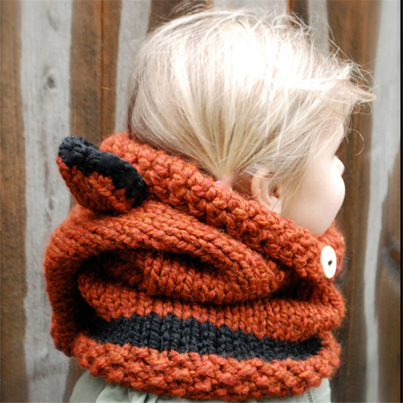 Осенне-зимний милый детский шерстяной комплект с лисьими ушками и капюшоном