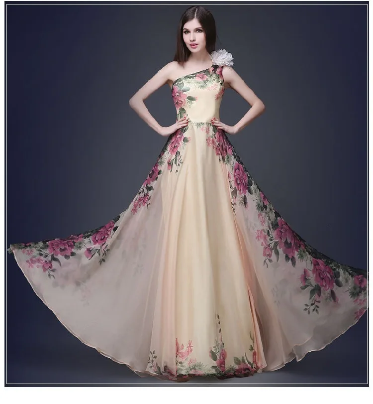 

BGW 2020 One Shoulder Sleeveless Chiffon Floral Print Evening Dresses Vestidos De Fiesta De Noche Corto