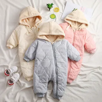 

66-100cm new 2020 winter comfortable thicken warm fleece inside baby gap with hood baby boy winter romper baby girl overall