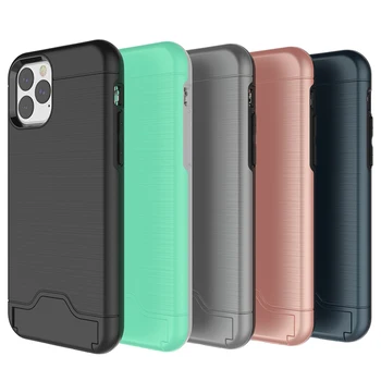 

50pcs Hybrid Wire Drawing Hard Armor Case For iPhone 11 Pro Max XS XR X 8 7 6 6S Plus With Stand Card Holder Hard PC+TPU Cover