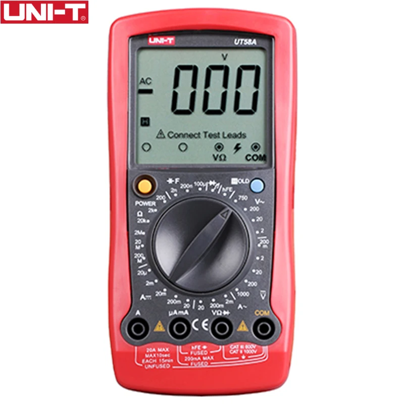 UNI-T UT58A Цифровой мультиметр DC/AC Измеритель Напряжения тока ручной Амперметр Ом тестер емкости диода 1999 отсчетов мультиметр