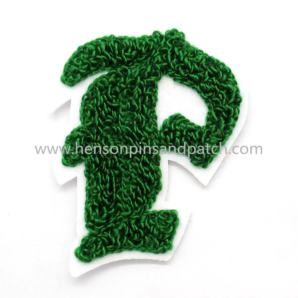 

Custom small minimum order quantity green chenille patches for jacket