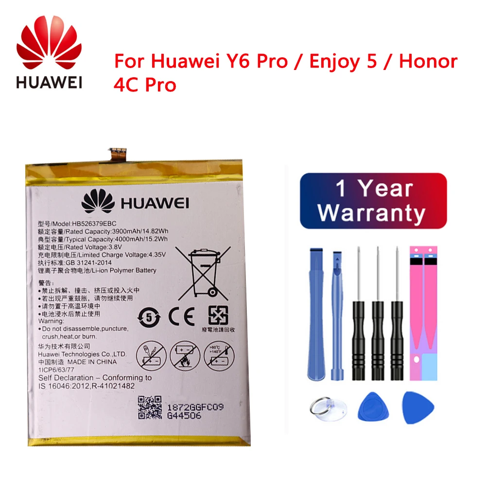 Оригинальный аккумулятор 4000 мАч HB526379EBC для Huawei Y6 Pro Enjoy 5 HONOR 4c pro TIT-L01-CL00
