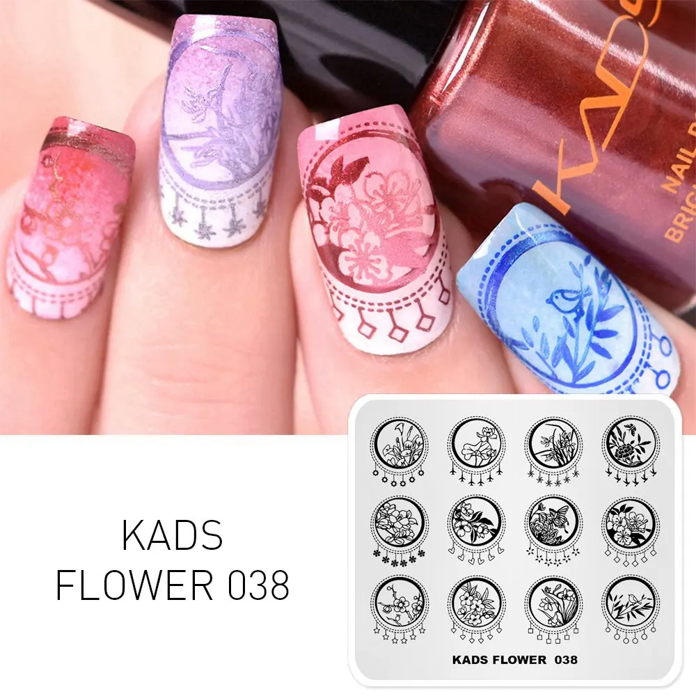 KADS пластины для штамповки ногтей 48 дизайнов цветок бабочка изображение дизайн ногтей штамп Шаблон трафарет для штамповки ногтей Маникюрный Инструмент - Цвет: Flower 038