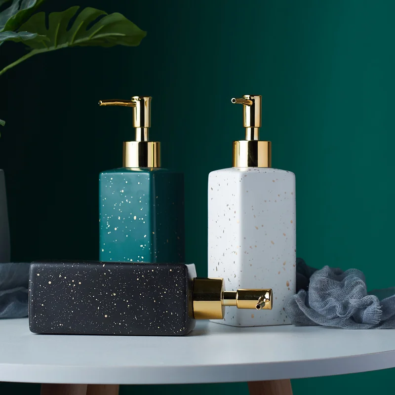 

350ml Square Round Ceramic Soap Dispenser Shampoo Bottle Porcelain Hand Sanitizer Shampoo Dispenser Bathroom Accessories