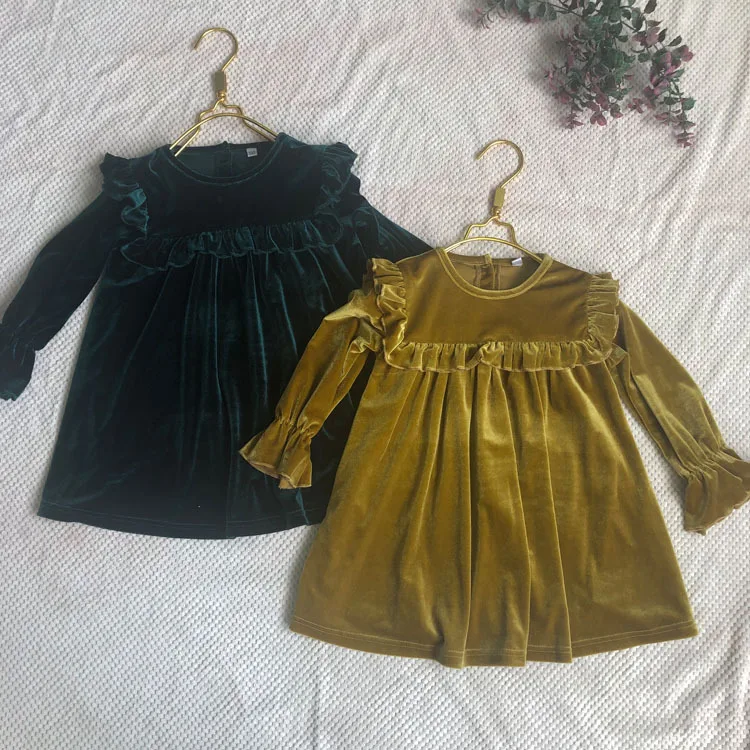 

Baby Girls DressAutumn Winter Solid Color Long Sleeve Toddler Velour Dresses Sweet Kids Velvet Clothes Princess Ruffles Dresses