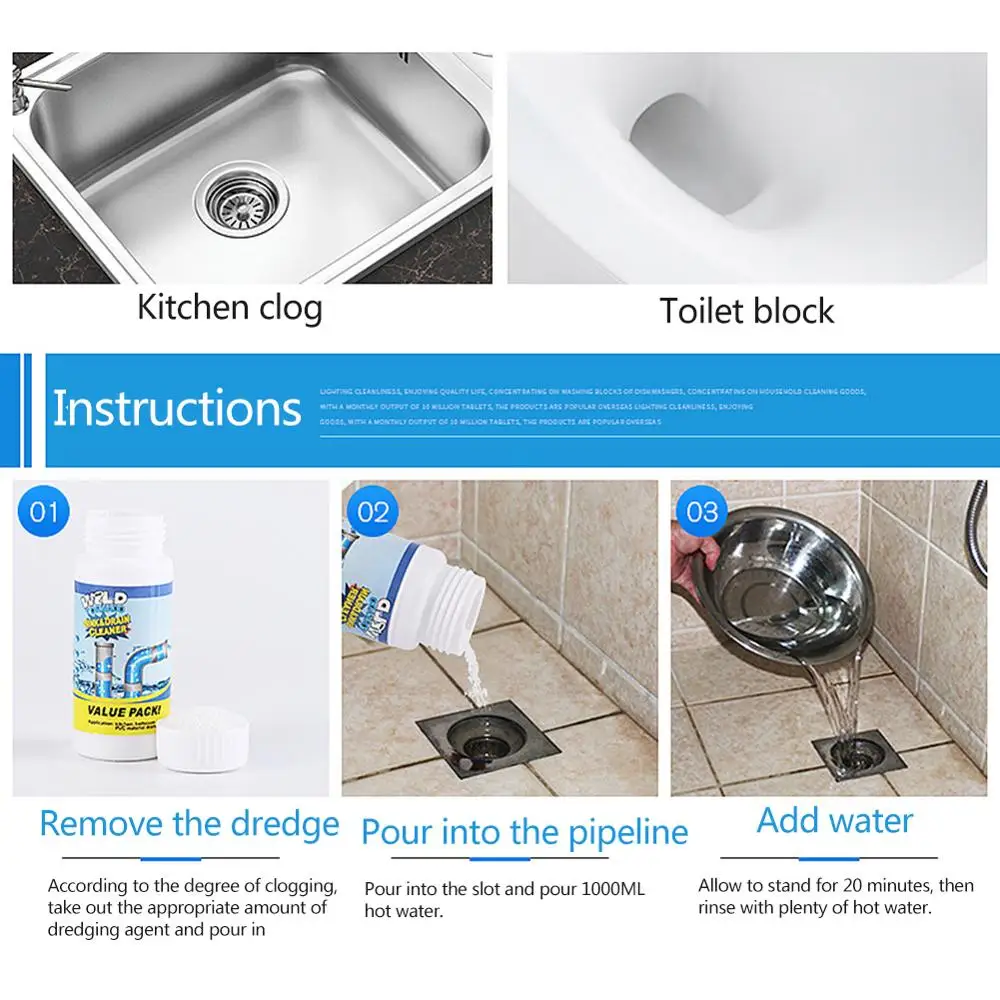 Powerful Pipe Dredging Agent Powerful Sink Drain Cleaner For Kitchen Sewer Toilet Brush Closestool Clogging Cleaning Tools