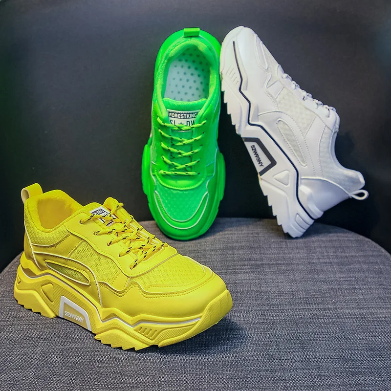 Женские сникерсы увеличивающие рост цвет зеленый желтый белый повседневная