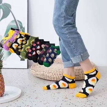 

Women Socks Cute Fruit Spring Summer Cotton Short Female Socks Avocado Food Print Creative Funny Girls Socks