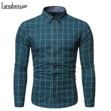 Хлопок модные брендовые рубашки мужские клетчатые приталенные уличные корейские рубашки с длинным рукавом Повседневная мужская одежда