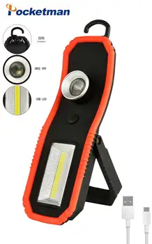 

XPE COB LED Work light Flashlight Torch Built-in AAA Battery USB Charging Standby hook magnetic tail Lamp