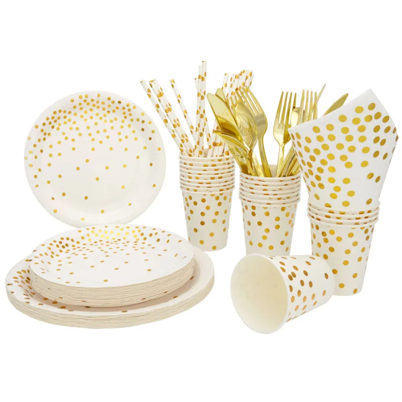 

Set 25 People High Quality Stamping Disposable Tableware Set Plate/Napkin Adult Happy Birthday Party Decor Kids Wedding Birthday