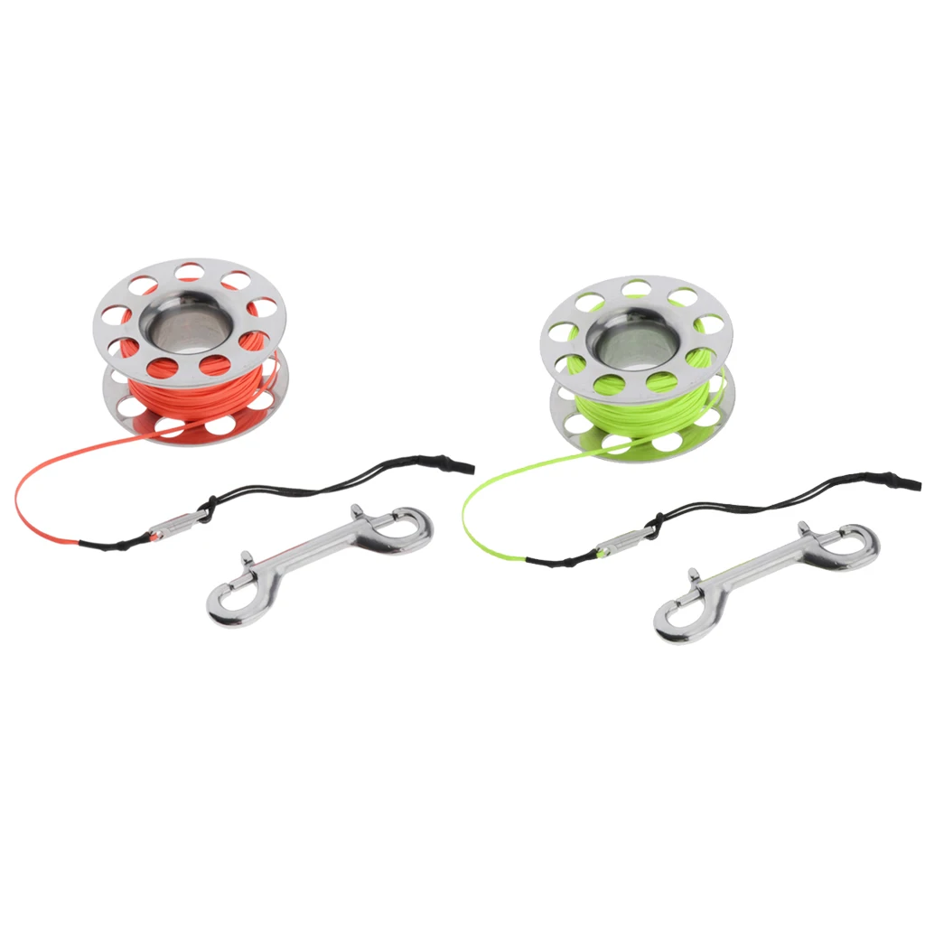 Scuba Diving Finger Spool, Lightweight Stainless Steel Dive Reel, Double Ended Bolt Snap Clip, 59ft Strong Line