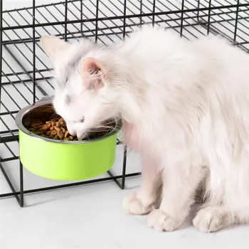 

Dog Bowl Feeder Pet Puppy Food Water Bowl 2-in-1 Plastic Bowl Stainless Steel Bowl Removable Hanging Cat Rabbit Bird Cage
