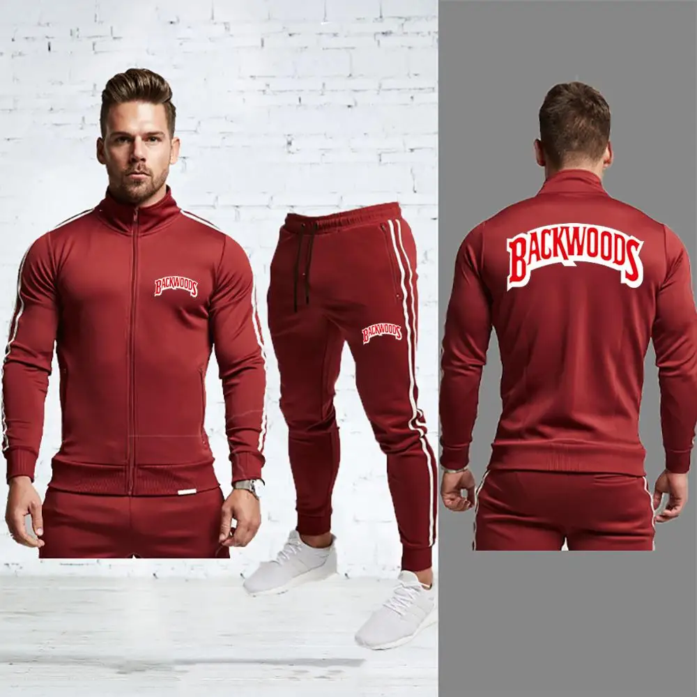 

Men Tracksuit Outerwear Hoodie Set 2 Pieces Autumn Sporting Track Suit Male Fitness Stand Collar Sweatshirts Jacket + Pants Sets