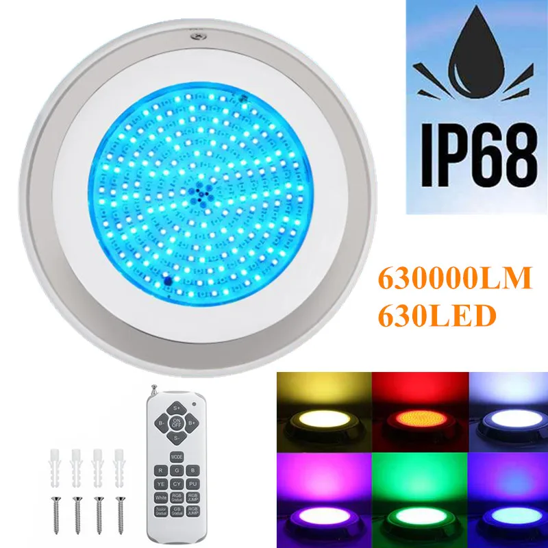 

630SMD RGB Swimming Pool LED Lamp Waterproof IP68 Underwater Spotlight Remote Control Pond Lights AC/DC12V Fountain Lighting