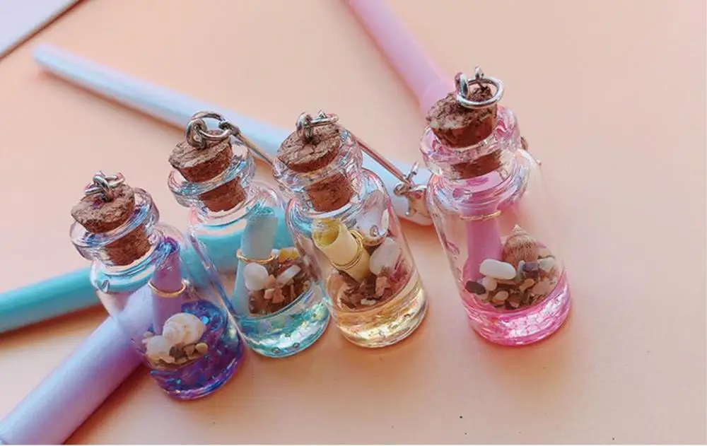 shell Drift bottle pendant gel pen cute cartoon neutral pen student prize pen office black write pen promotion gift pen 36pc/lot