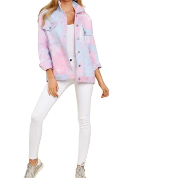 

Women Jacket Tie Dye Printed Full Length Regular Sleeve Turn-down Collar Single Breasted Elegant Fashion Jacket