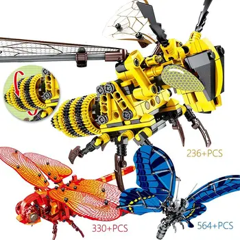

Simulated Insect Butterfly Bee Red Dragonfly Model Building Blocks Legoingly Creator DIY Educational Bricks Christmas Gift Toys