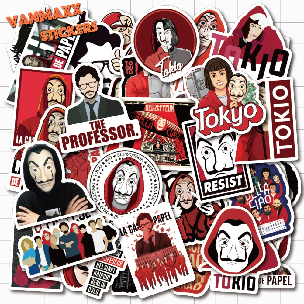 VANMAXX 50 шт. La casa de papel (деньги Heist) ТВ Драма наклейки Водонепроницаемый ПВХ наклейка