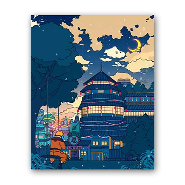 Canvas Wall Art Cartoon View Street Prints Poster Home Decoration Night Tree Manga Cute Painting For Bedroom Modular Pictures J-Night-Tree-3