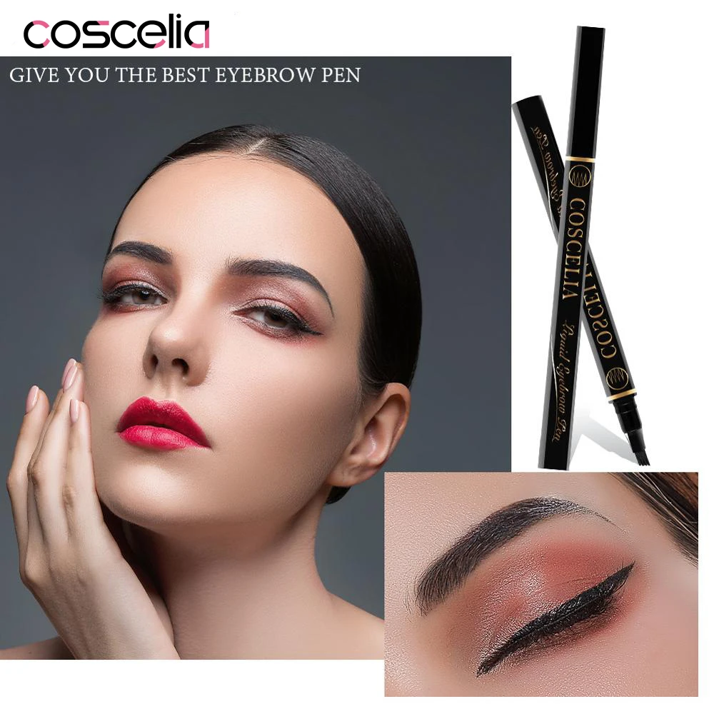 

COSCELIA Waterproof Long Lasting Eyebrow Pen Makeup Eyebrow Pencil Paint Tattoo Microblading Fork Tint Cosmetics