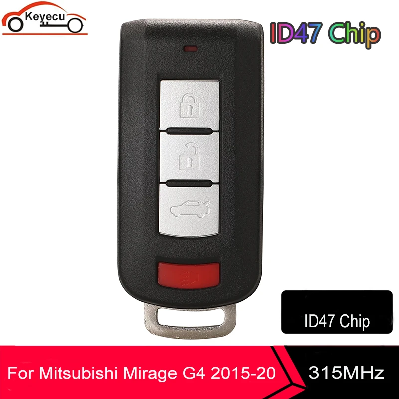 

KEYECU 4 Button Keyless Entry Smart Remote Car Key Fob 315MHz ID47 Chip for Mitsubishi Mirage G4 2015-2020 FCC ID: OUC003M