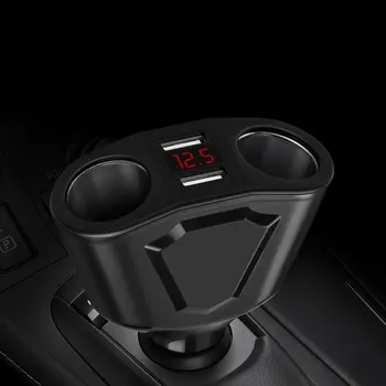 

120W 3.1A Dual USB Car Charger with 2 Ignition Lighter Sockets Power Support Display Current Volmeter for iPhone iPad