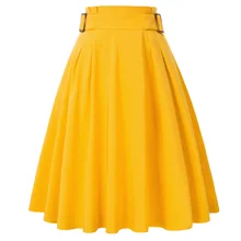 KK Женская модная Однотонная юбка трапециевидной формы с высокой талией и поясом, украшенная молнией сзади, женская повседневная юбка