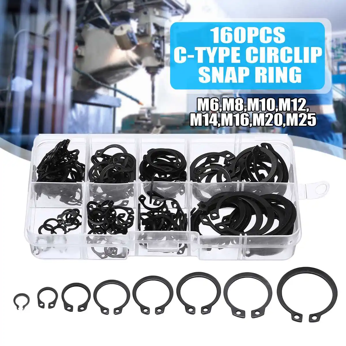 

160PCS Circlip Set External/Internal Retaining E-type Cir clip Lock Snap Retaining Ring Assortment Set holes Shaft Collar Washer