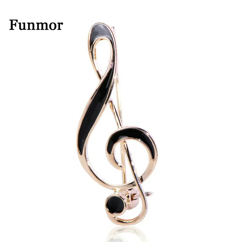 

FUNMOR Simple Musical Note Shape Brooch Gold Color Black Enamel Brooches For Women Men Concert Jewelry Musician Lapel Pins Gifts