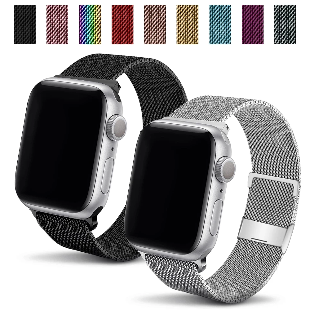 Ремешок Миланская петля для Apple watch band 44 мм 40 38 42 металлический браслет из нержавеющей стали iWatch series 6 SE 5 4 3