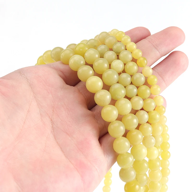 

Mihuang Beige Yellow Natural Jades Stone Round Loose Beads 15" Strand 4 6 8 10 12 14MM Beads for Jewelry Making DIY Bracelets