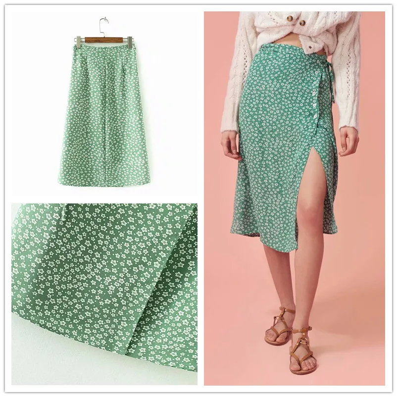 

Small Floral Printed Retro Button Ornaments High Waist Skirt Apathy Wind Long Skirts Holiday Skirt Beach Skirt S8790