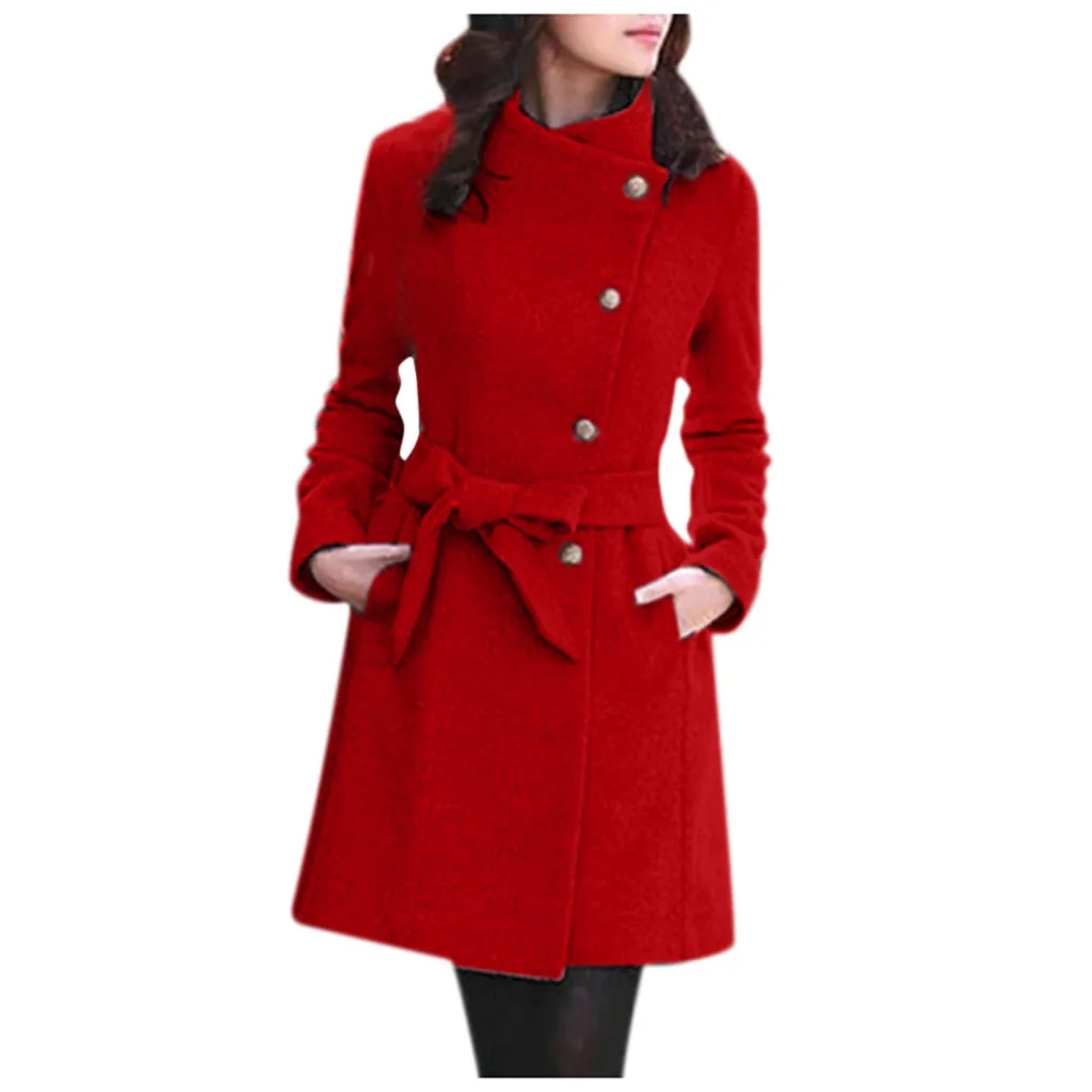 JAYCOSIN Женское пальто, зимнее шерстяное пальто с лацканами, Тренч средней длины для женщин, повседневное тонкое теплое пальто, верхняя одежда, топы