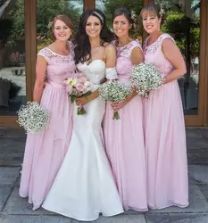 Трапециевидной формы дешевые аппликация Совок розовый длинные вечерние платья шифоновое платье для подружки невесты до 50