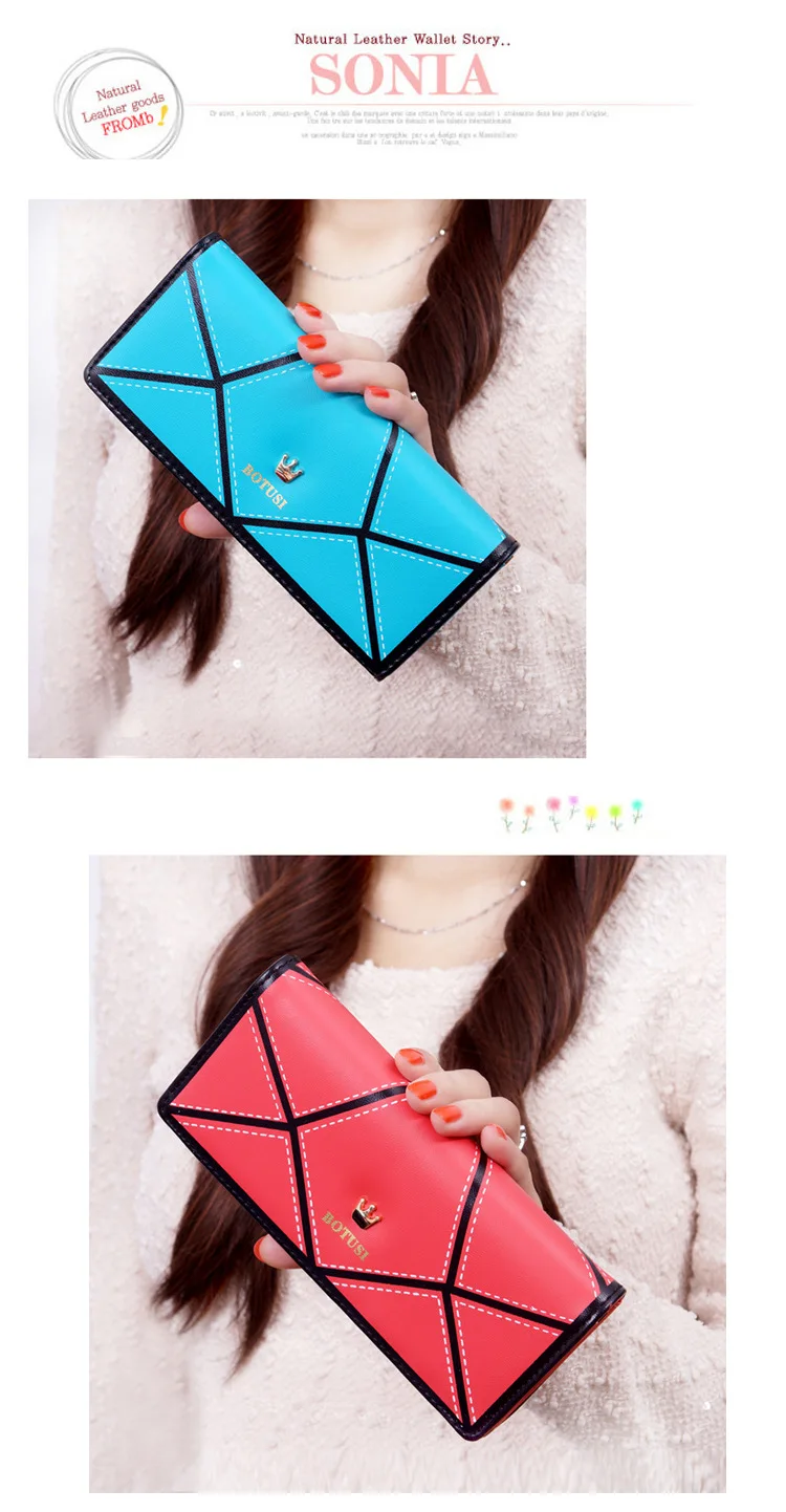 2020 New Korean Version of The Geometric Women's Wallet Crown Color Matching Long Wallet Wallet Mobile Phone Bag