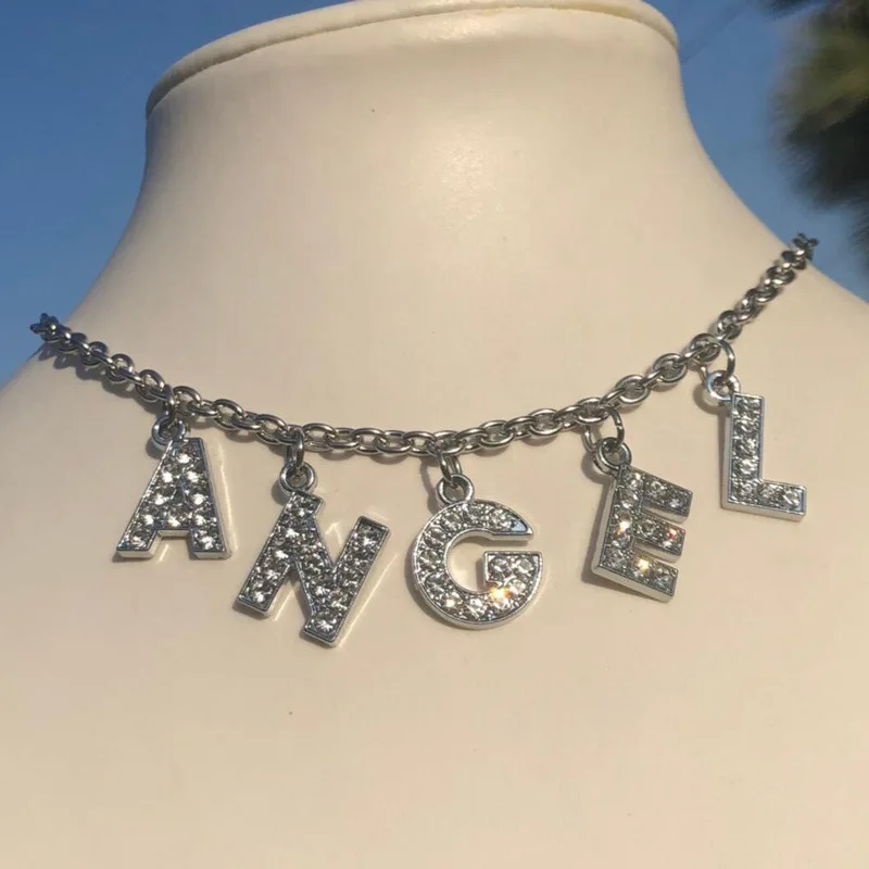 Ins, хит, ожерелье-чокер с ангелом для девочек, для женщин, начальная 26 букв, самодельное имя, ожерелье в стиле Харадзюку, панк, цепочка из нержавеющей стали, ожерелье, Mujer