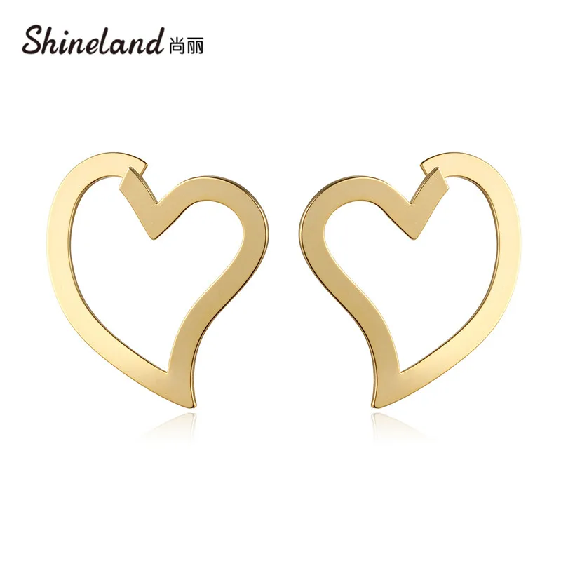 

Shineland New Fashion Hollow Peach Heart Earring Metal Ornaments Simple Stud Earrings For Women Alloy Brincos Jewelry Gift