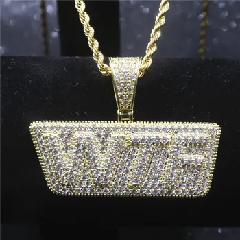 

Full Iced Out Letters WTF Necklace Bling Micro Paved Cubic Zircon Pendant Long Chain Men's Hip Hop Jewelry Gifts