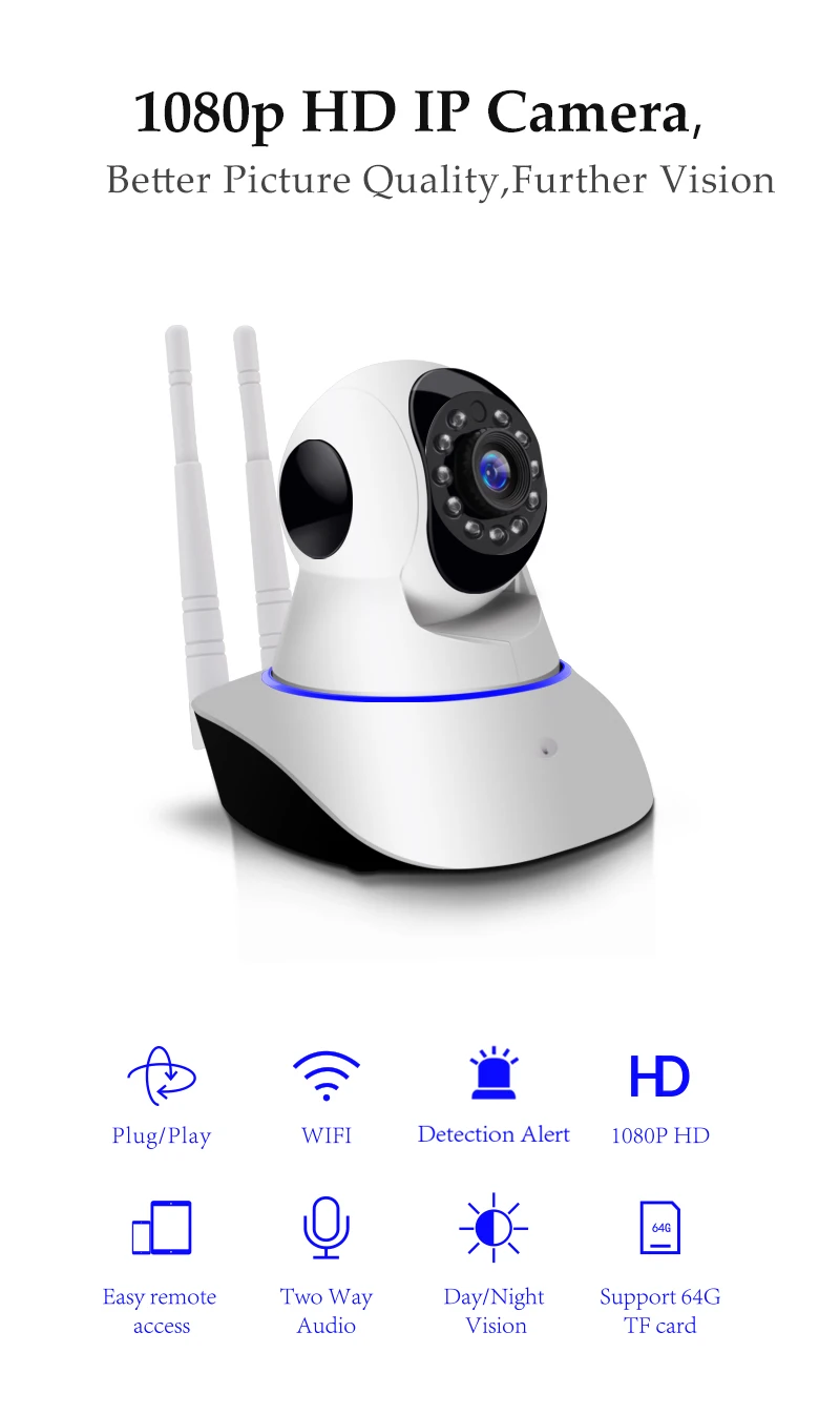 1080 P/720 P HD Wi-Fi IP P2P ночное видение беспроводная CCTV камера для домашней безопасности наблюдения для маленьких питомцев с поддержкой обнаружения движения TF карты
