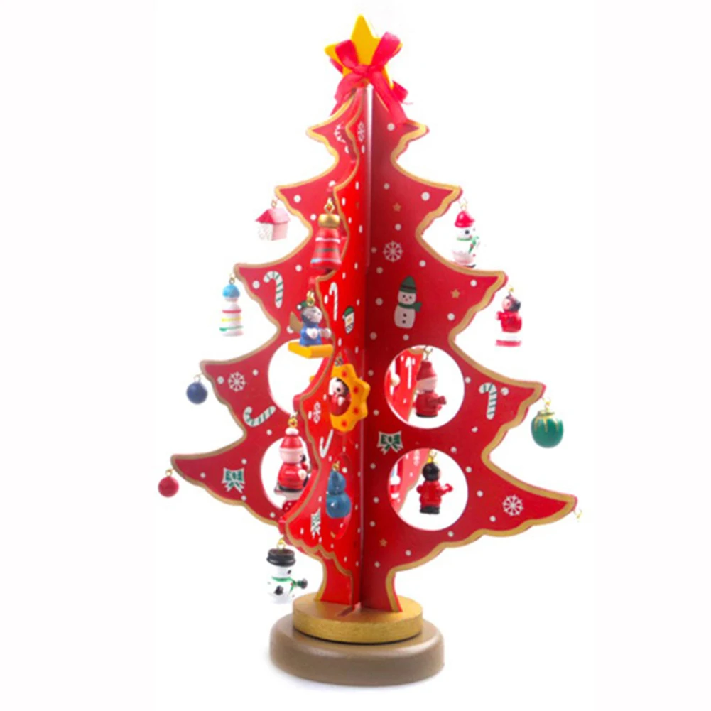 

New Artificial Wooden Christmas Tree Toys with Mini Pendant Accessories Xmas Party New Year Gifts Decoration
