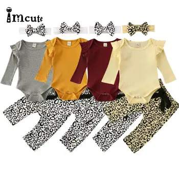 

Newborn Infant Baby Girls Clothes Leopard Pattern Long Sleeve Bodysuit+ Pants + Bow Headband Toddler 3Pcs Outfits Clothing Set