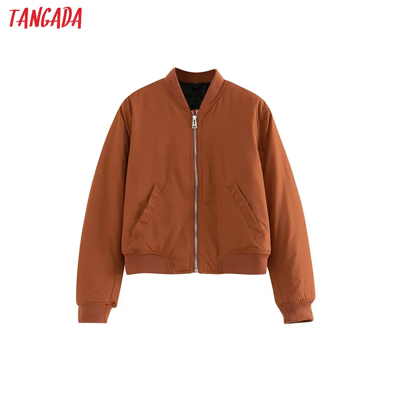 

Tangada Women Spring Basic Coats Jacket Black Long sleeves pocket zipper Ladies casual coat 4T07