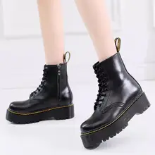 Женские ботинки на платформе; удобные кожаные ботинки на шнуровке в стиле панк с застежкой-молнией для школы; Уличная обувь на застежке