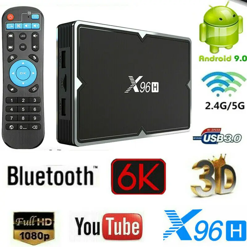 

X96H 6K Quad Core Smart TV BOX TV Receivers Set Top Box Bluetooth WIFI Media Player Android 9.0 4+32G