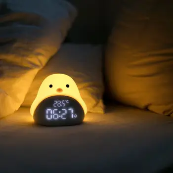 

Alarm Clock Night Light Tap Sensor Lovely Bird USB LCD Display Time Temp ℃/℉ Bedside Lamp for Home Kids Gift