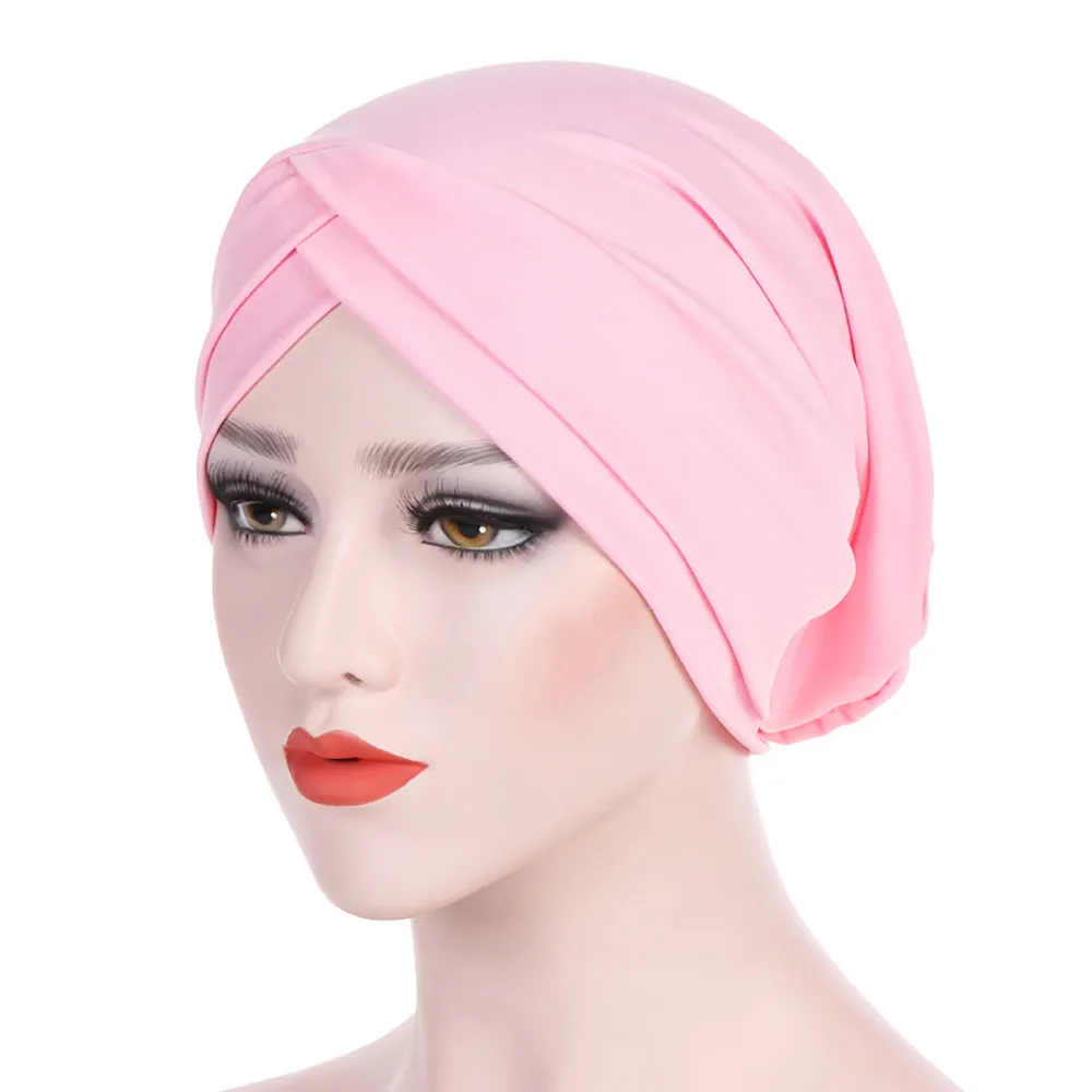 SAGACE, разноцветные мусульманские женские шапки для женщин, одноцветные головные уборы, индийские тюрбаны, шапки для химиотерапии, женские головные уборы при химиотерапии - Цвет: Розовый